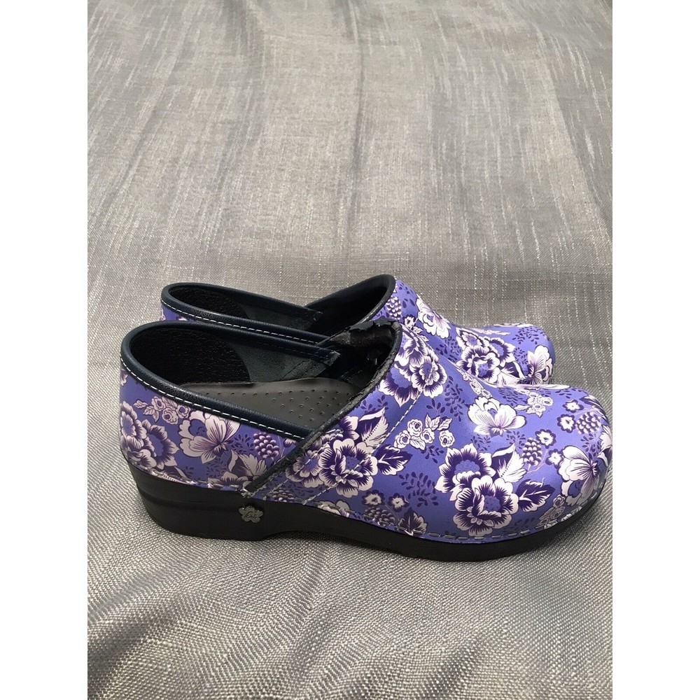 Koi By Sanita Floral Print Wedge Clogs Purple Women's Nursing Shoes 37